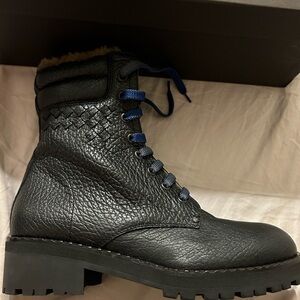 Bottega Veneta black atacama calf fur lined combat boots NIB $1250 !!!RARE!!!